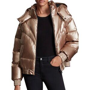 ALLSAINTS Mika Hooded Metallic Down Puffer Jacket 10 Women Medium Ski